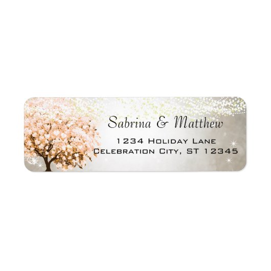 Peachy Heart Leaf Tree Wedding Etiket (Voorkant)