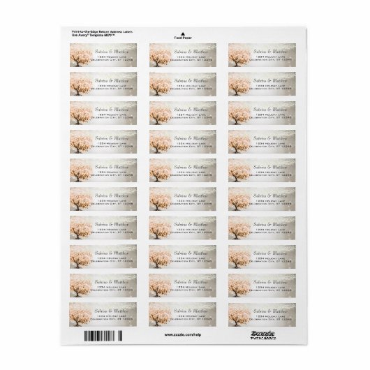 Peachy Heart Leaf Tree Wedding Etiket (Full Sheet)