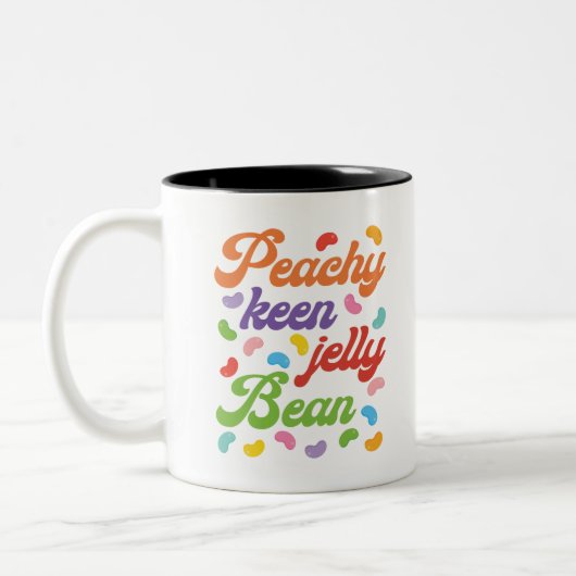 Peachy Keen Jelly Bean Easter Snoep Retro Tweekleurige Koffiemok (Links)