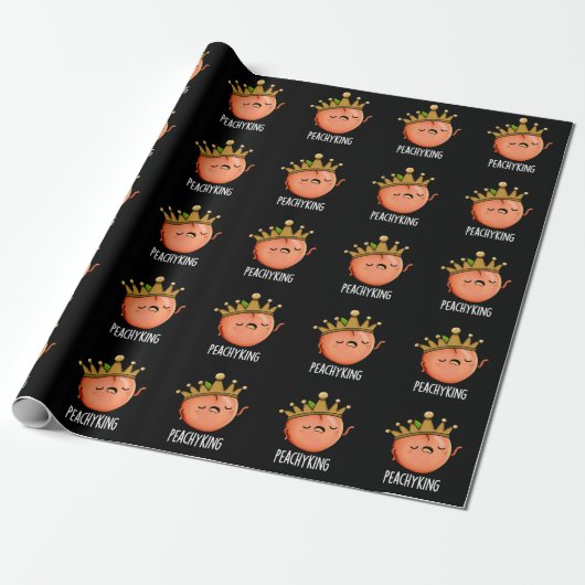 Peachy King Funny Peach Pun Dark BG Cadeaupapier (Uitgerold)
