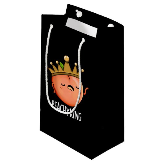 Peachy King Funny Peach Pun Dark BG Klein Cadeauzakje (Voorkant Gekanteld)