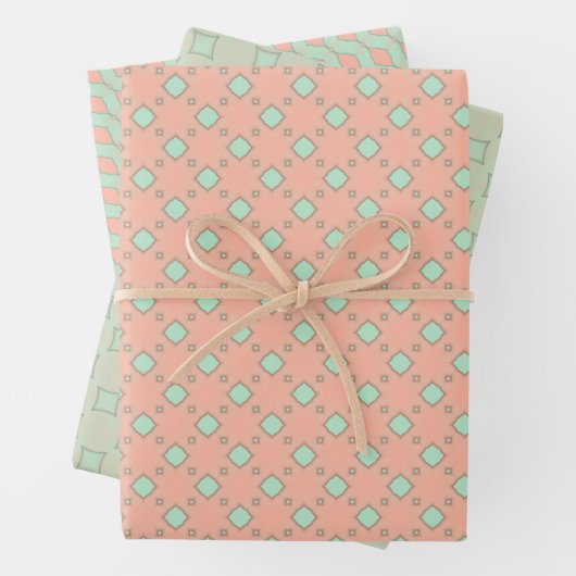 Peachy Mint Magic Wrapping Paper Flat Sheet Set (In situ)
