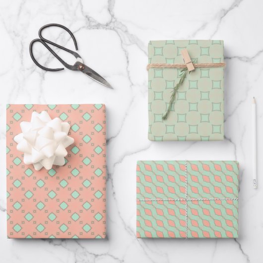 Peachy Mint Magic Wrapping Paper Flat Sheet Set (Voorkant)