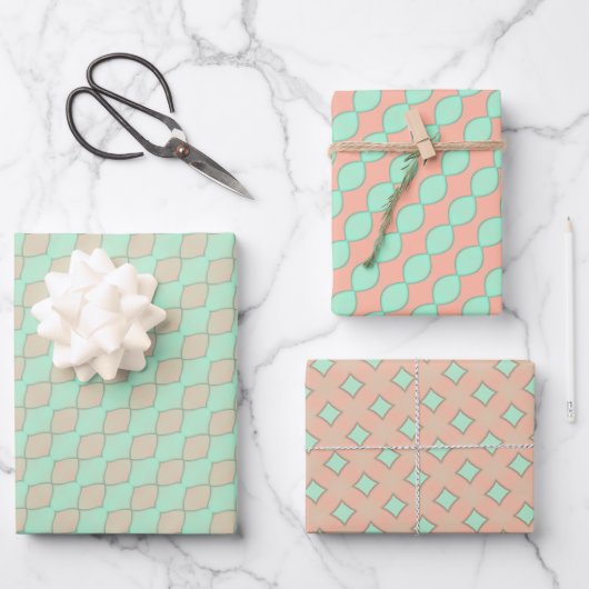 Peachy Mint Tango Wrapping Paper Flat Sheet Set (Voorkant)