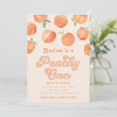 Peachy One-uitnodiging | Peach Birthday Invitation Kaart (Staand voorkant)