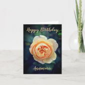 Peachy Oranje Garden Roos Flower Happy Birthday Aankondiging (Voorkant)