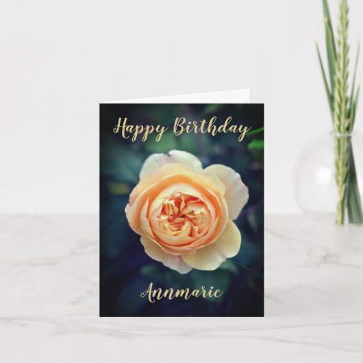 Peachy Oranje Garden Roos Flower Happy Birthday Aankondiging (Voorkant)