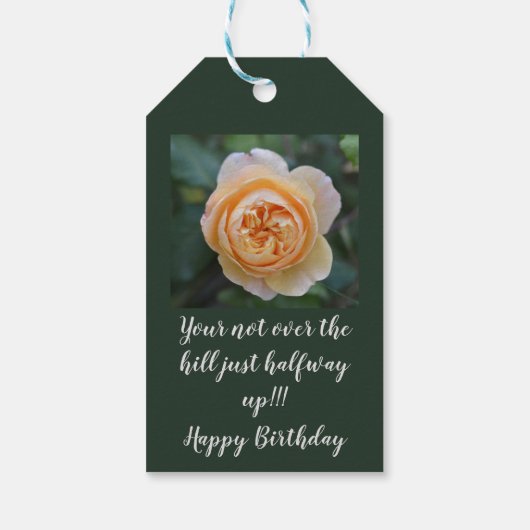 Peachy Oranje Garden Roos Flower Happy Birthday Cadeaulabel (Achterkant)