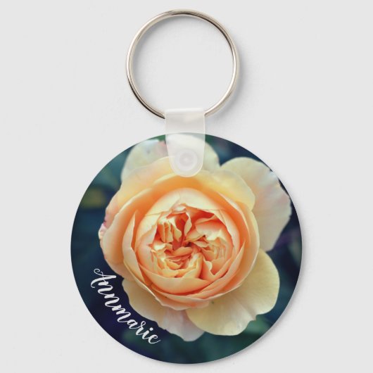 Peachy Oranje Garden Roos Flower Personalized Sleutelhanger (Voorkant)