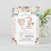 Peachy Owl Derde Verjaardag Uitnodiging (Staand voorkant)