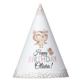 Peachy Owl Faux Glitter Birthday Pet Feesthoedjes