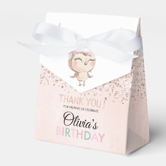Peachy Owl Faux Glitter Party Favor Box Bedankdoosjes (Voorkant Zijde)