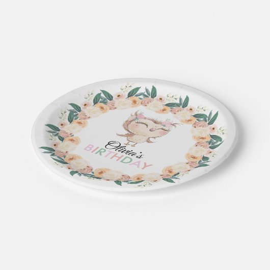 Peachy Owl Verjaardagsfeestje Bord (Gekanteld)
