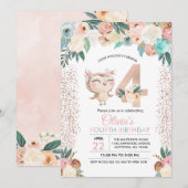 Peachy Owl Vierde Verjaardag uitnodiging (Voorkant / Achterkant)