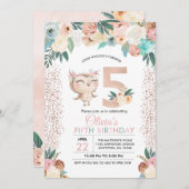 Peachy Owl Vijfde verjaardag uitnodiging (Voorkant / Achterkant)