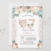 Peachy Owl Zevende Verjaardag uitnodiging (Voorkant)