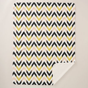 Peachy Pink, Black, Gold en White Chevron Pattern Sherpa Deken