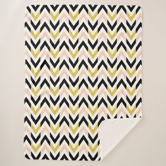 Peachy Pink, Black, Gold en White Chevron Pattern Sherpa Deken (Voorkant)