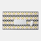 Peachy Pink, Black, Gold en White Chevron Stripes Bureaumat (Keyboard & Muis)