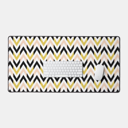 Peachy Pink, Black, Gold en White Chevron Stripes Bureaumat (Keyboard & Muis)