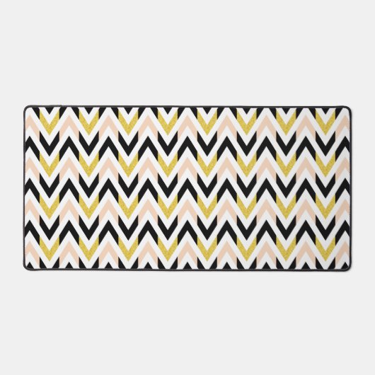 Peachy Pink, Black, Gold en White Chevron Stripes Bureaumat (Voorkant)