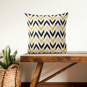 Peachy Pink, Black, Gold en White Chevron Stripes Kussen