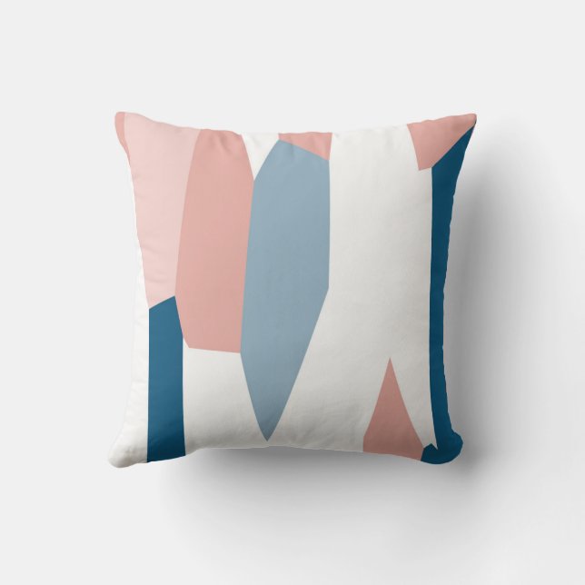 Peachy Pink Blue en White Abstract Kussen (Achterkant)
