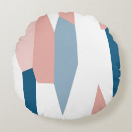 Peachy Pink Blue en White Abstract Rond Kussen