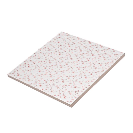 Peachy Pink Blush Floral Glitzy Glitter Tegeltje (Zijkant)