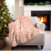 Peachy Pink Christmas Candy Canes Fleece Deken