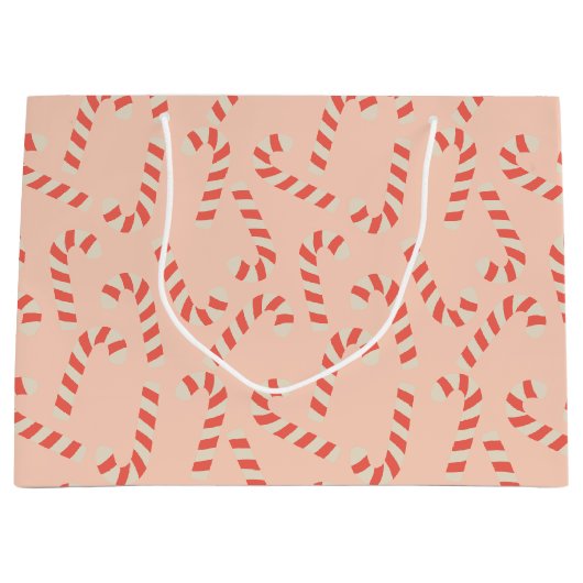 Peachy Pink Christmas Candy Canes Groot Cadeauzakje (Voorkant)