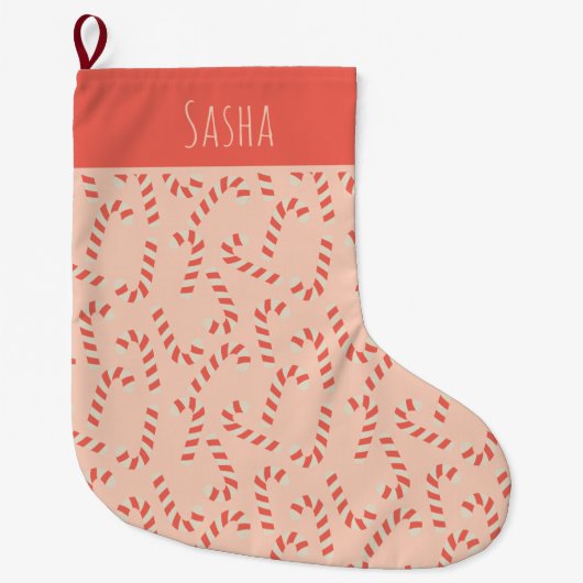 Peachy Pink Christmas Candy Canes Grote Kerstsok (Voorkant)