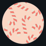 Peachy Pink Christmas Candy Canes Ronde Sticker<br><div class="desc">Peachy Pink Candy Canes Kerstprint.</div>