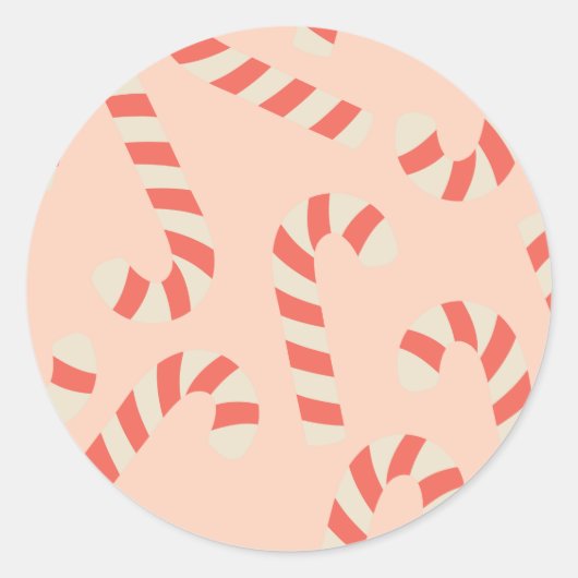 Peachy Pink Christmas Candy Canes Ronde Sticker (Voorkant)