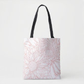 Peachy Pink Chrysanthemums Line Drawing with Name Tote Bag (Voorkant)