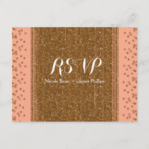 Peachy Pink & Faux Glitter Wedding RSVP Briefkaart