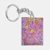 Peachy Pink Floral Acryl Vierkante Sleutelhanger (Voorkant Links)