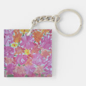 Peachy Pink Floral Acryl Vierkante Sleutelhanger (Achterkant)