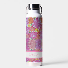 Peachy Pink Floral Custom Water Bottle Waterfles