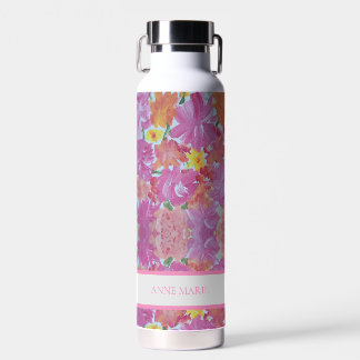Peachy Pink Floral Custom Water Bottle Waterfles