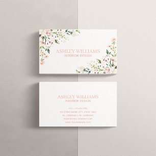 Peachy Pink Floral Waterverf Elegant Visitekaartje