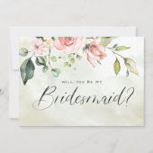 Peachy Pink Floral Waterverf Script Bridesmaid Kaart (Voorkant)