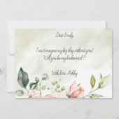 Peachy Pink Floral Waterverf Script Bridesmaid Kaart (Achterkant)