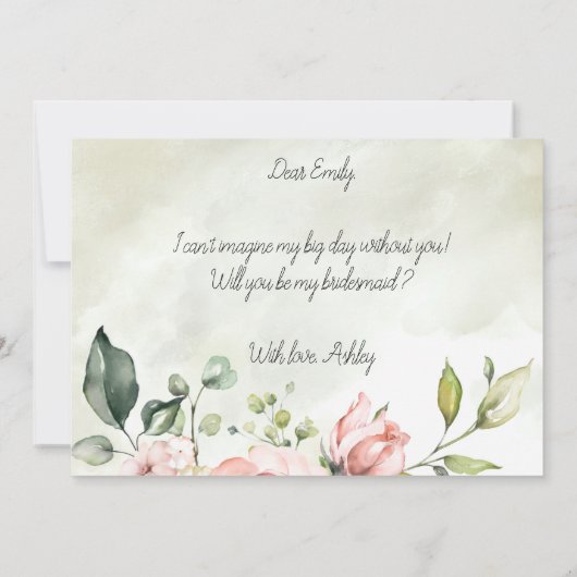 Peachy Pink Floral Waterverf Script Bridesmaid Kaart (Achterkant)