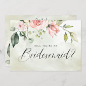 Peachy Pink Floral Waterverf Script Bridesmaid Kaart (Voorkant / Achterkant)