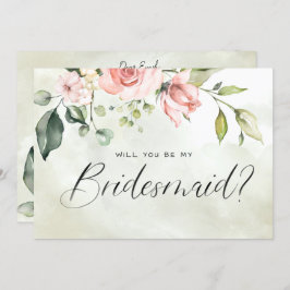 Peachy Pink Floral Waterverf Script Bridesmaid Kaart