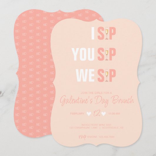 Peachy Pink Galentine's Campagne Brunch Uitnodigen Kaart (Voorkant / Achterkant)