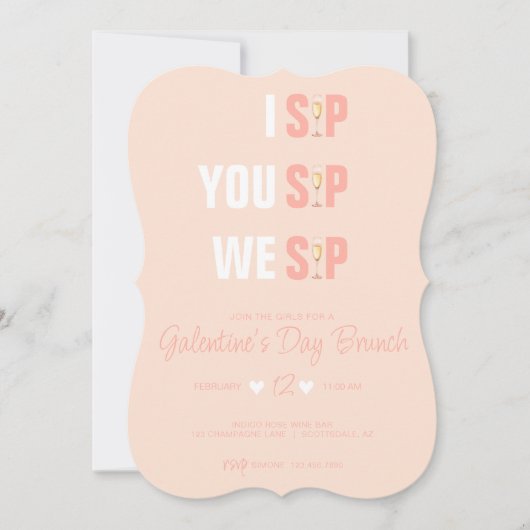 Peachy Pink Galentine's Campagne Brunch Uitnodigen Kaart (Voorkant)