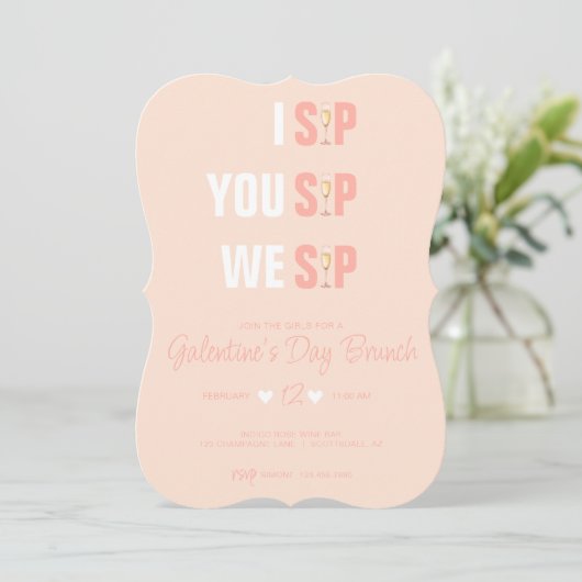 Peachy Pink Galentine's Campagne Brunch Uitnodigen Kaart (Staand voorkant)