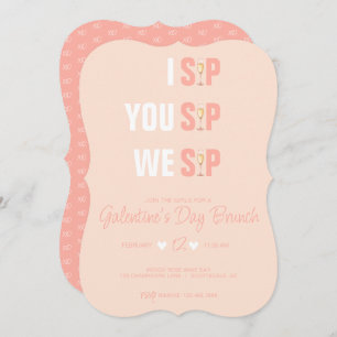 Peachy Pink Galentine's Campagne Brunch Uitnodigen Kaart